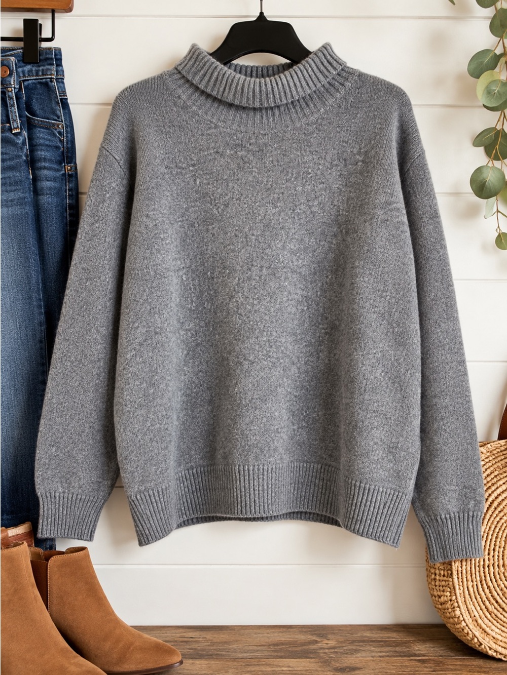 Caslon Gray Ribbed Mock Neck Sweater